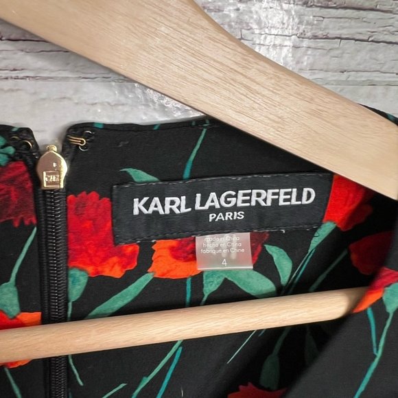 Karl lagerfeld blouse black red floral size 4 - Picture 7 of 10